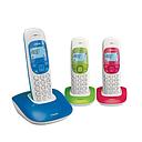 VTECH TRIPLE DECT DIGITAL CORDLESS PHONE (BLUE / GREEN / PINK) VT1301-3